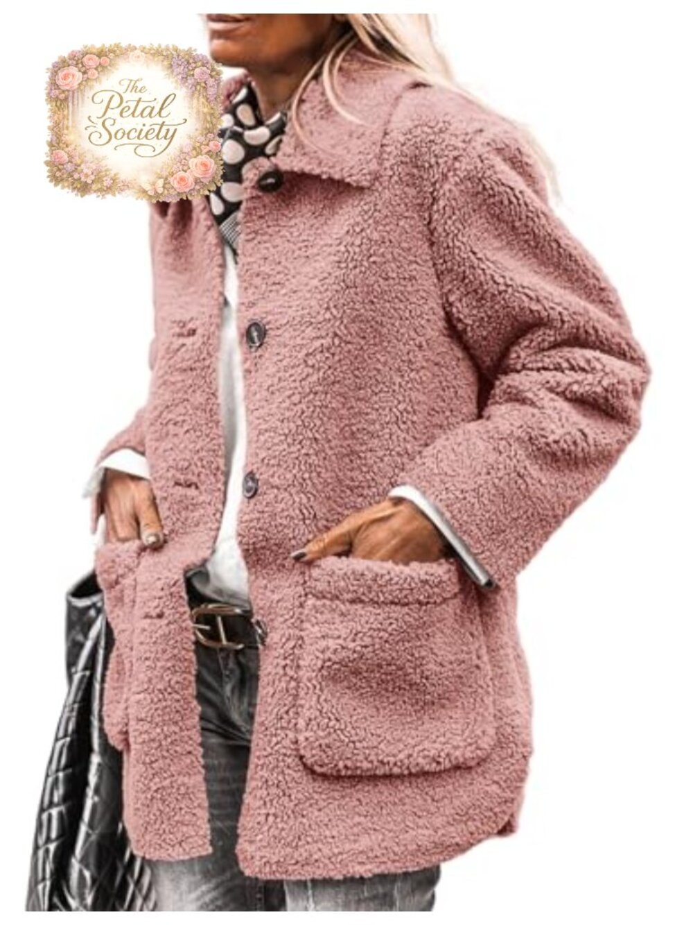 Women's Fleece Sherpa Faux Fur Coat Winter Button Down Warm Jacket